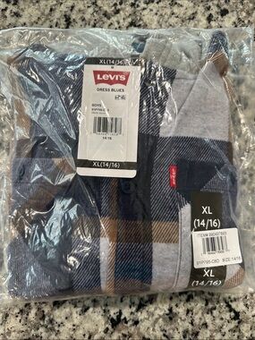 Levi's Boys Hooded Flannel - Blue, Gray & Brown